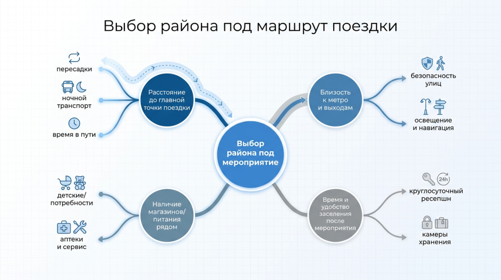 Выбор района под маршрут поездки